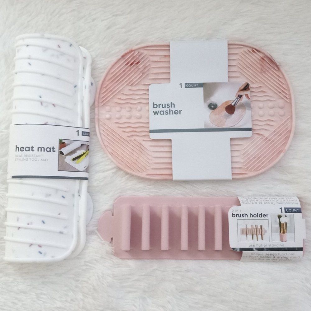 3pc Silicone Brush Holder, Brush Washer & Heat Resistant Heat Mat (Up to 450 F)